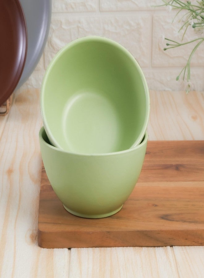 Femora Matte Finish Ceramic Bowl Set of 2 (600ml) | Small Serving Soup Bowls, Cereal Bowl, Pasta Bowls | Dishwasher & Microwave Safe - Green - Image 4